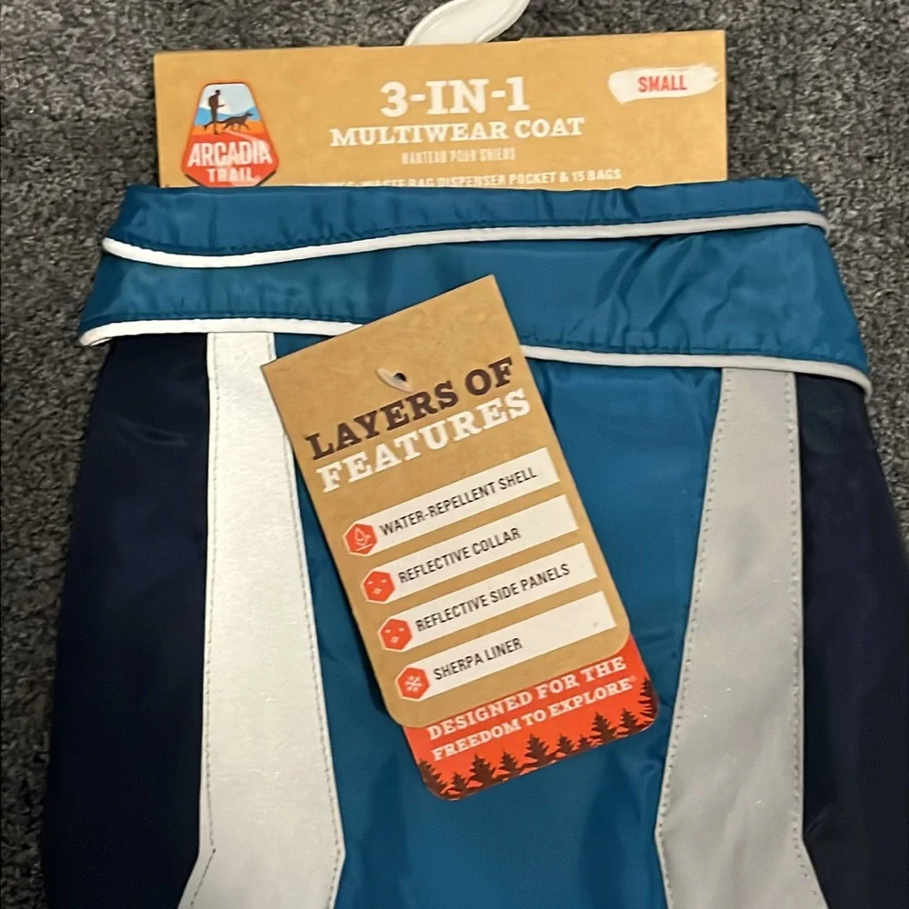 Dog Coat Arcadia Trail 3-in-1 Multiwear Coat in Teal/Gray/Navy size S NEW!